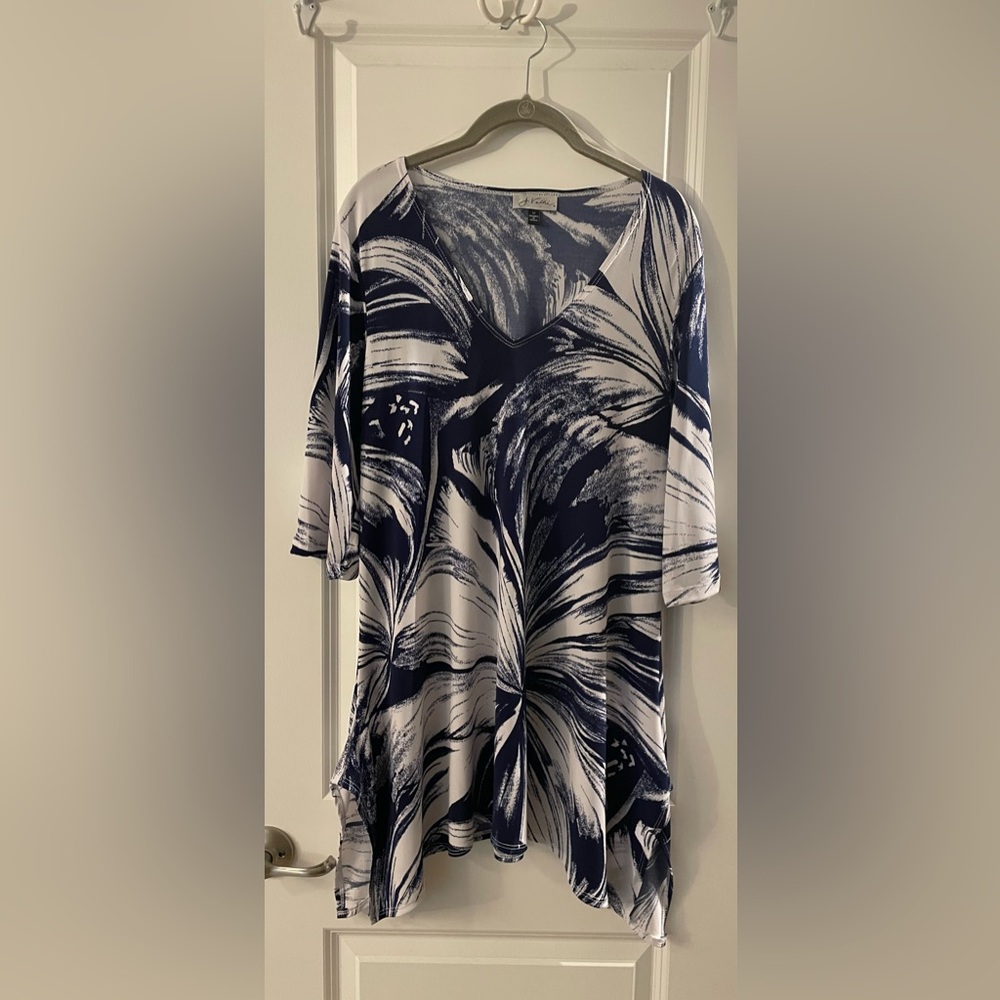 Navy & White Top / Cover Up - Medium
